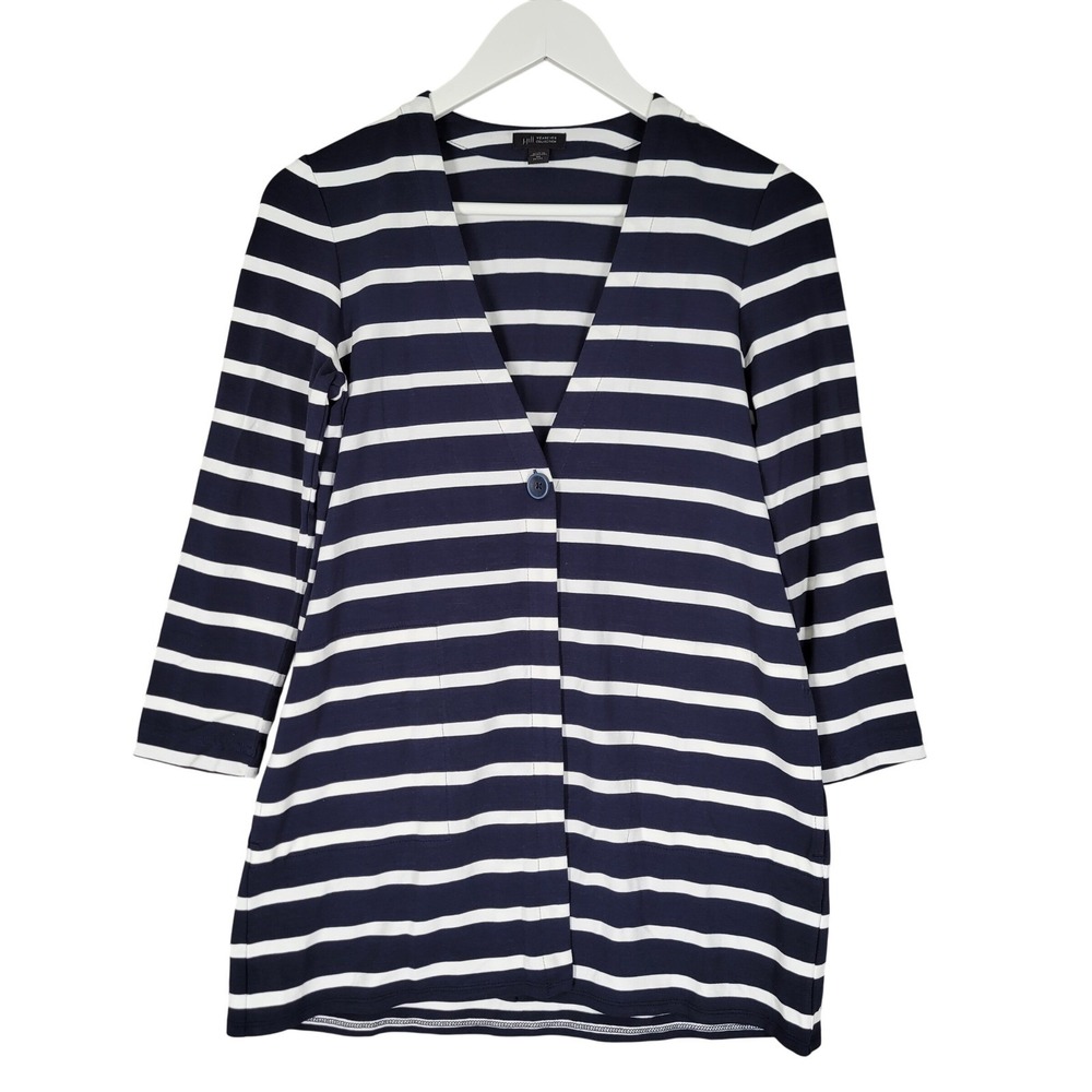 J. Jill Cardigan Women XS Petite Navy Blue White Striped Wearever Collection‎